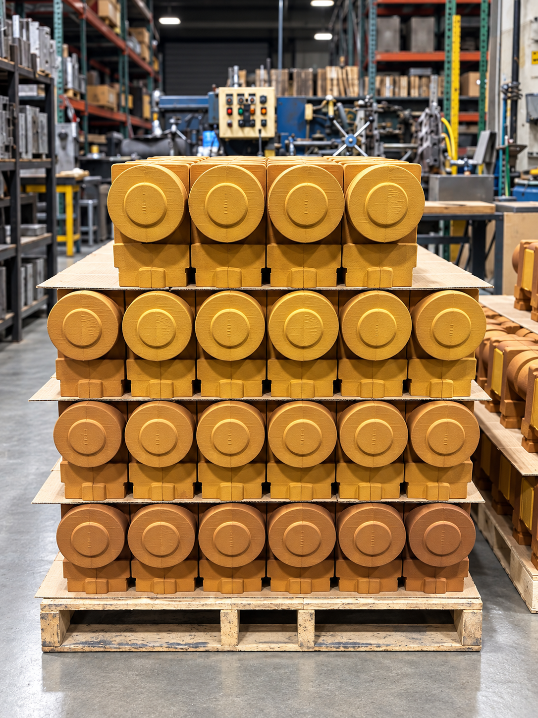 Finished core production stacked on pallets